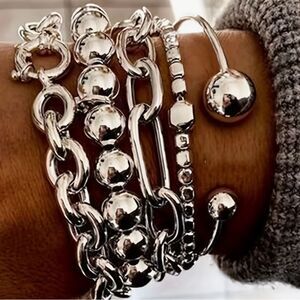 🩶 NEW Sterling Silver Plated MultiChain Bracelet Stack Women's Silver Bracelet 🩶